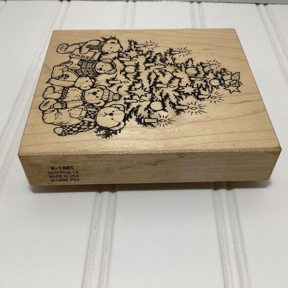 Teddy Bears Candles Christmas Tree PSX K-1885 Rubber Stamp Vintage 1996 New - Picture 3 of 8